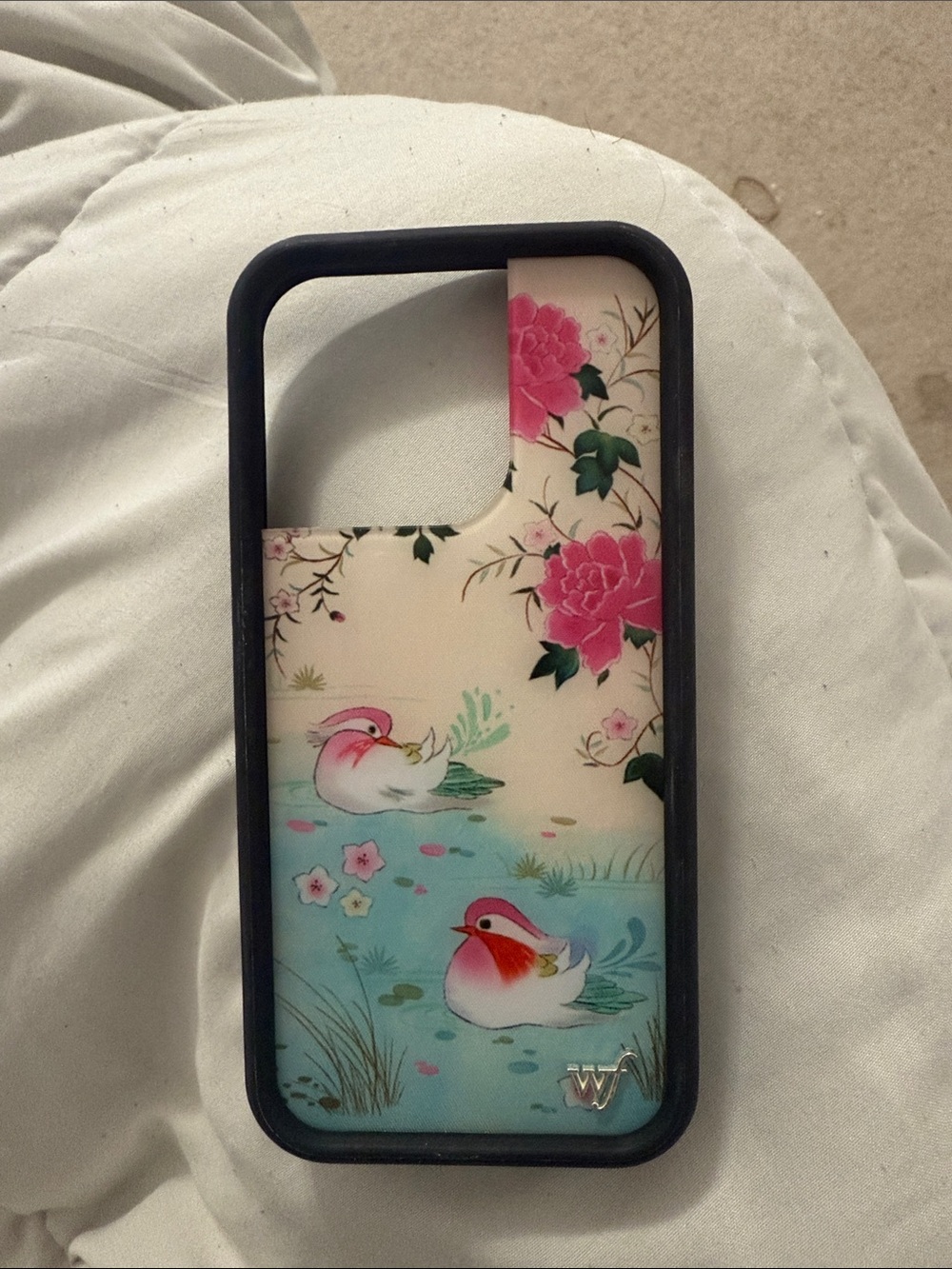Wildflowers Floral & Duck Illustration Phone Case in Pink, Cream, Blue